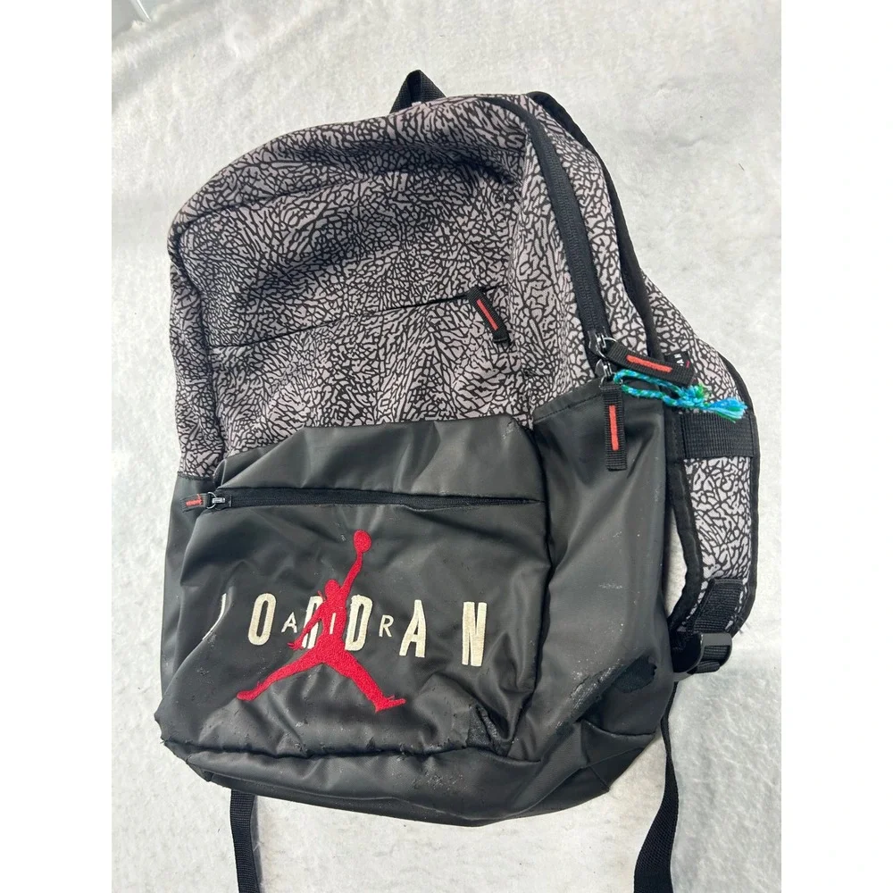 Jordan Elephant Print Backpack Black Grey Red Jumpman School Bag 617784-3591